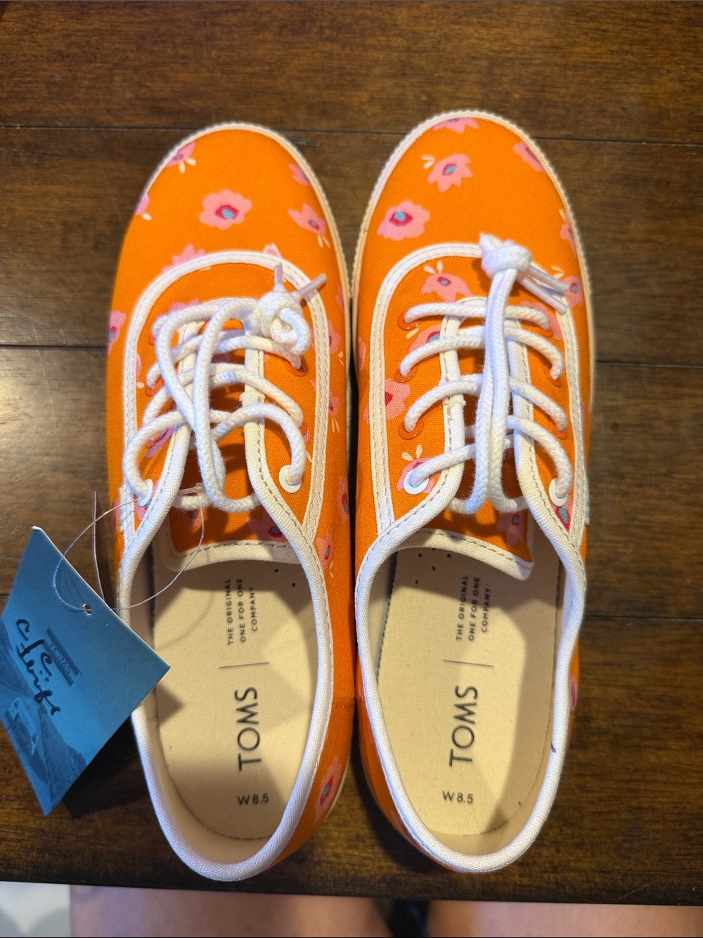 TOMS Orange Floral Canvas Lace-Up Sneakers